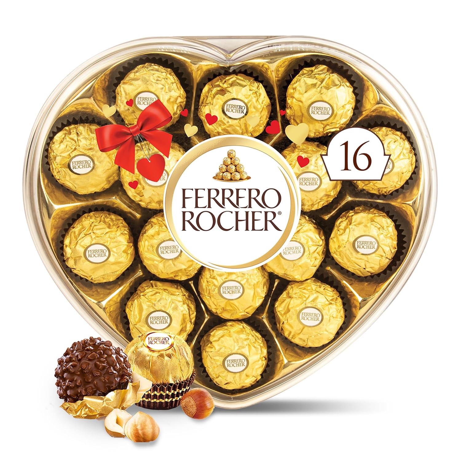 Ferrero Rocher, 16 Count, Gourmet Milk Chocolate Hazelnut, Valentine's Chocolate, Individually Wrapped, 6.2 oz