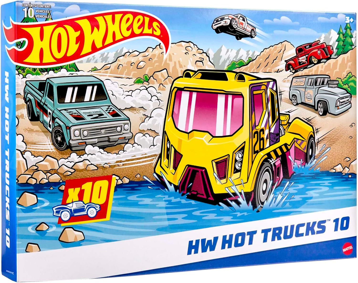 Hot Wheels 10-Pack, Toy Semi-Trucks, Pickups, Construction Vehicles, Big Rigs & Haulers, Modern & Retro Models, Gift for Kids, HMK46