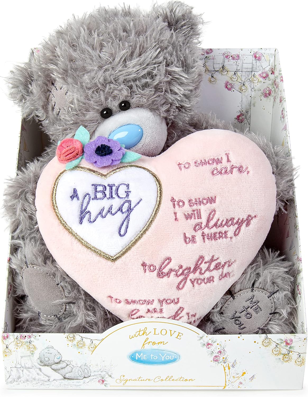 Me To You Bear 9" Big Hugs Padded Heart, Grey