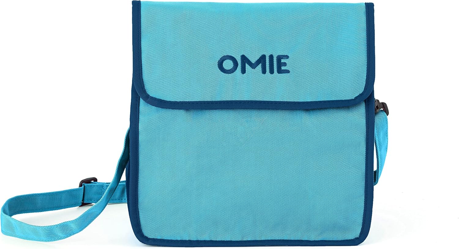 Omie OmieBox Lunch Bag - Washable, Foldable, Durable, WaterResistant Fabric with Interior Pocket and External Bottle Holder (Blue)