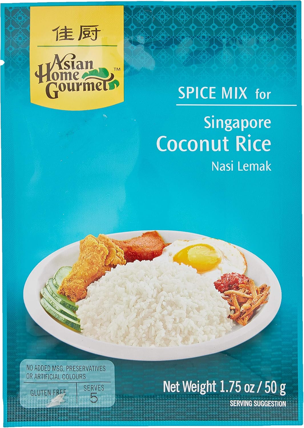 Asian Home Gourmet Nasi Lemak Singapore Coconut Rice Spice Mix, 50 g