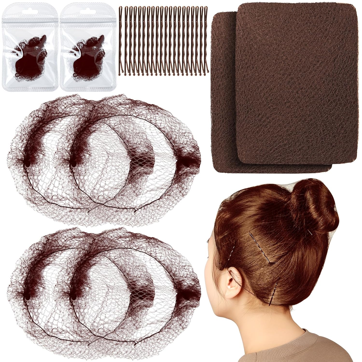 Teenitor 50pcs 24'' Hair Nets for Food Service Workers, Unisex, Professionals, Various Ages, Hair Net, Brown, Solid, Nylon, Large, Modern, Pull-On