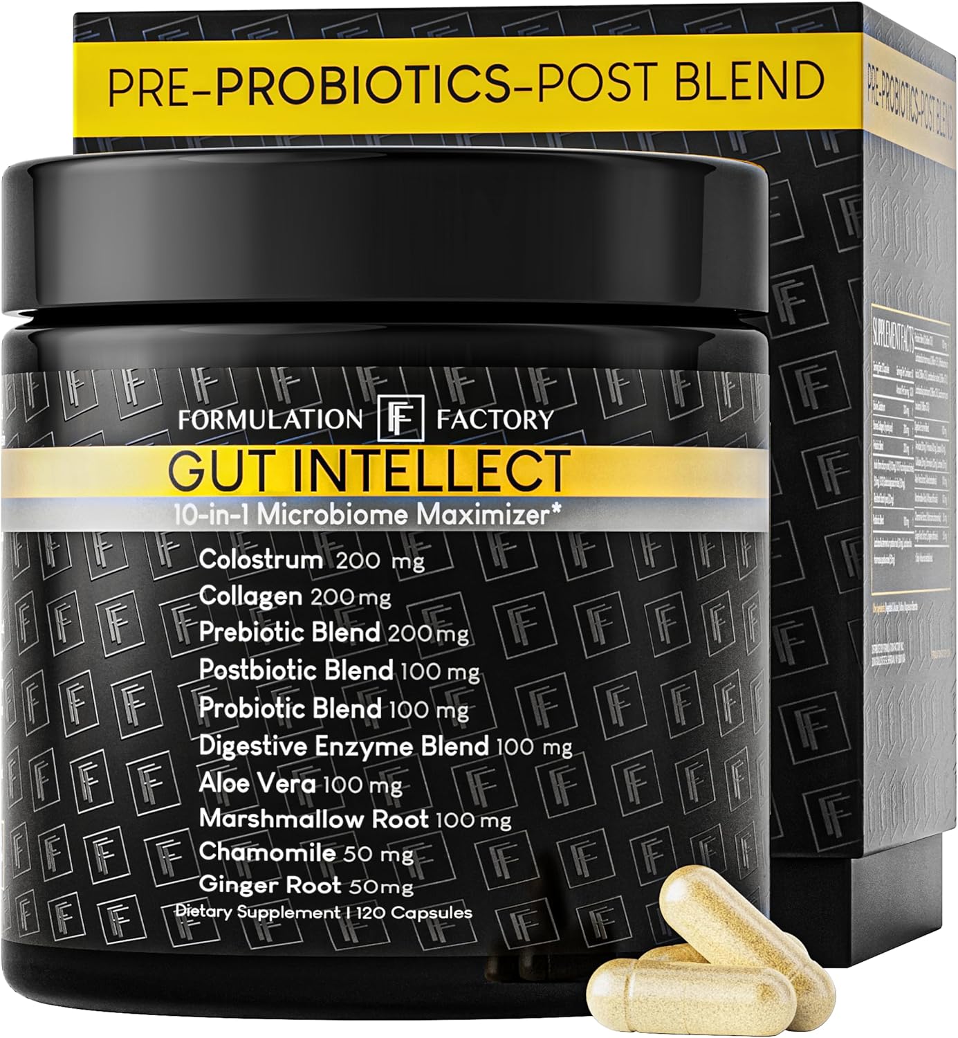 Formulation Factory Probiotics for Women & Men - Gut Intellect 10-in-1 Digestive Enzymes with Prebiotics and Postbiotics - Total Gut Health Supplement - 120 Capsules, 2 Month Supply