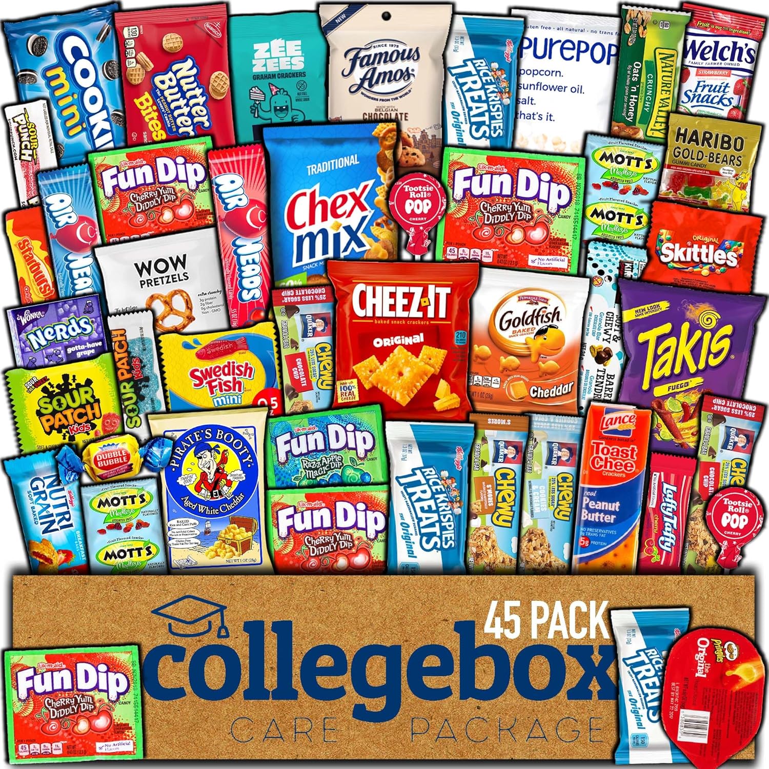 COLLEGEBOX Snack Box (45 Count) Summer School Variety Pack Care Package Gift Basket Adult Kid Guy Girl Women Men Birthday College Student Office School