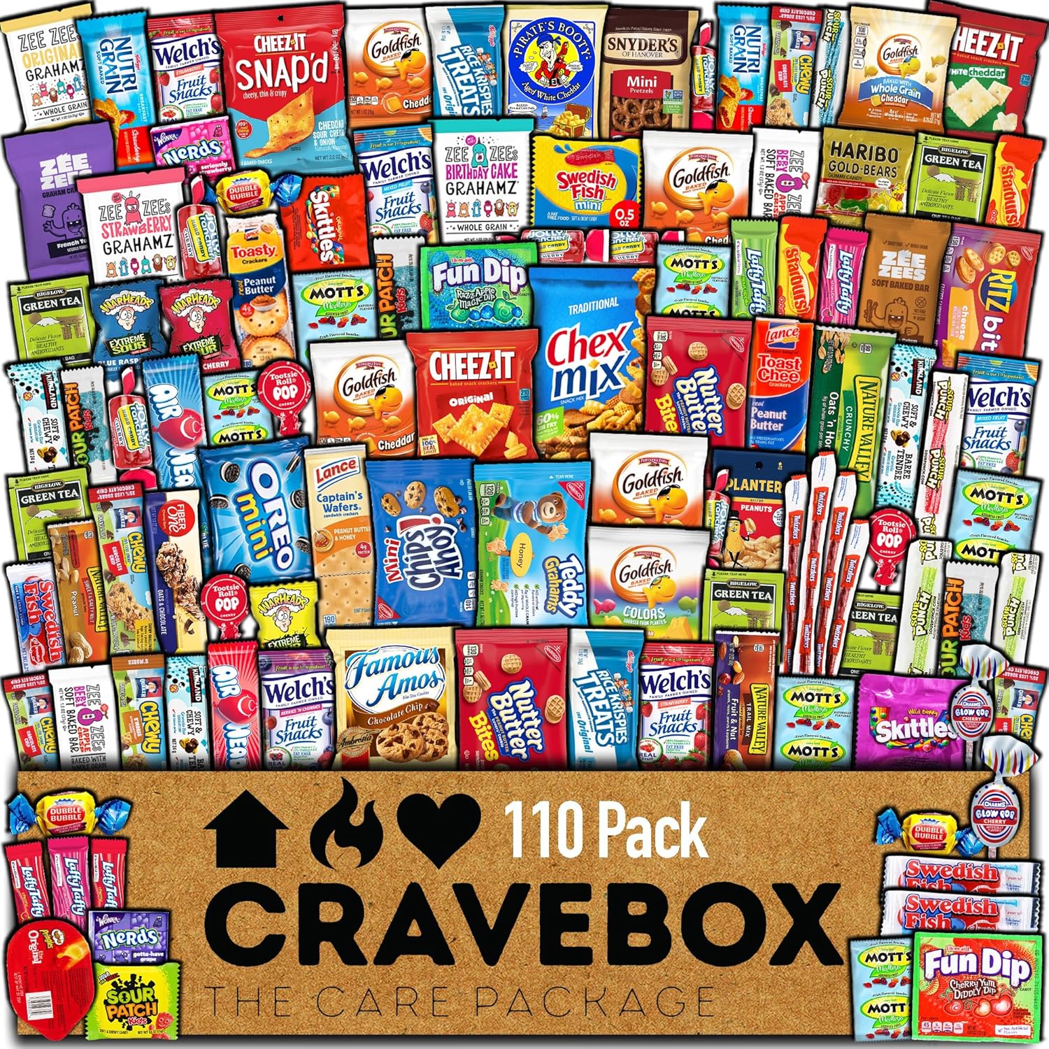 CRAVEBOX 110ct Snack Box Snacks Variety Pack for Adults - Gift Basket - Halloween - College Back to School