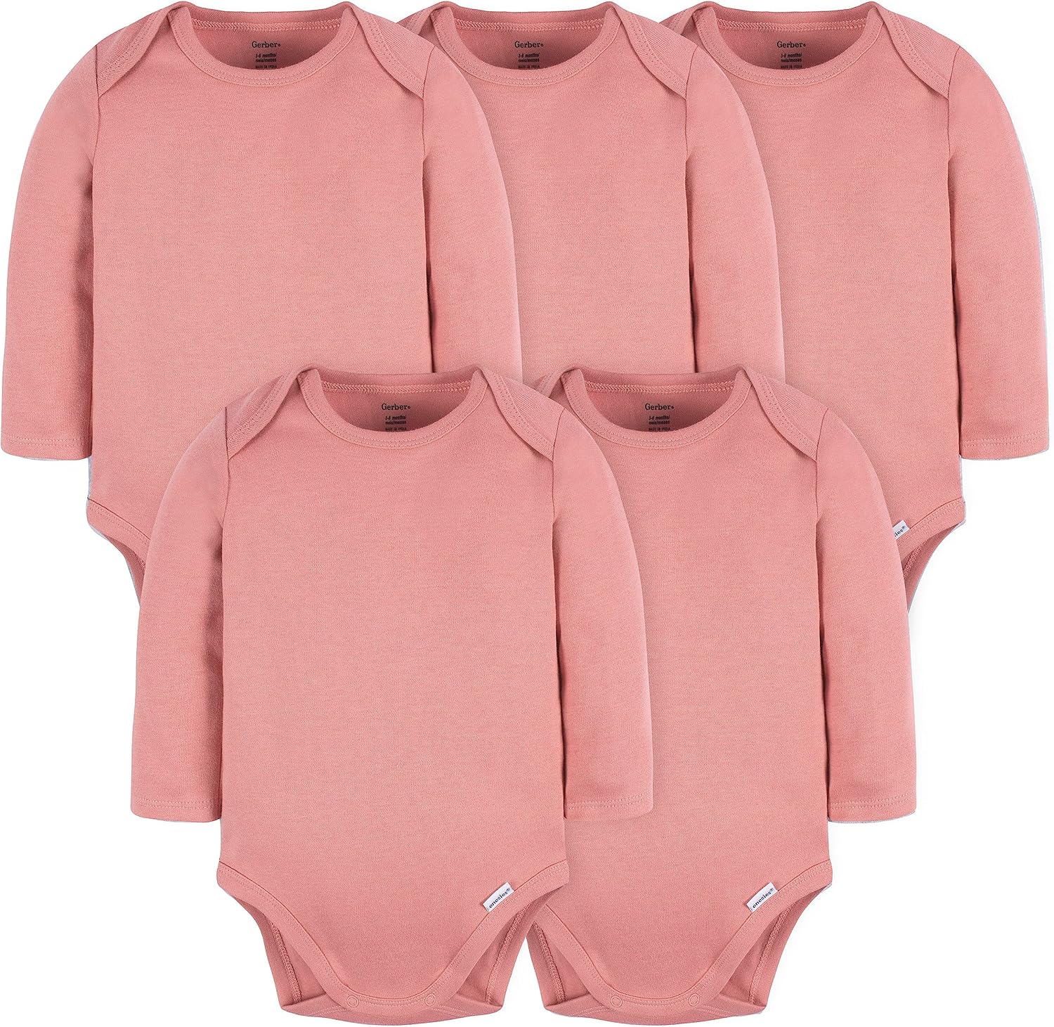 Gerber Unisex Baby Long Sleeve Solid Onesies Multi-pack Interlock 180 Gsm