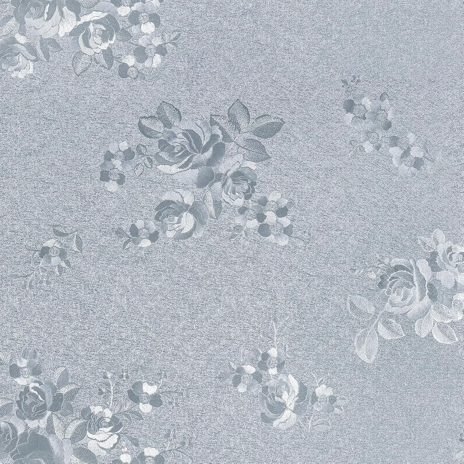 CHIHUT Self Adhesive Silver Grey Peel and Stick Wallpaper 12"x472" Thicken Embossed Floral Contact Paper Removable Textured Wallpaper Decorative Floral Wall Paper for Kitchen Bedroom Living Room Decor
