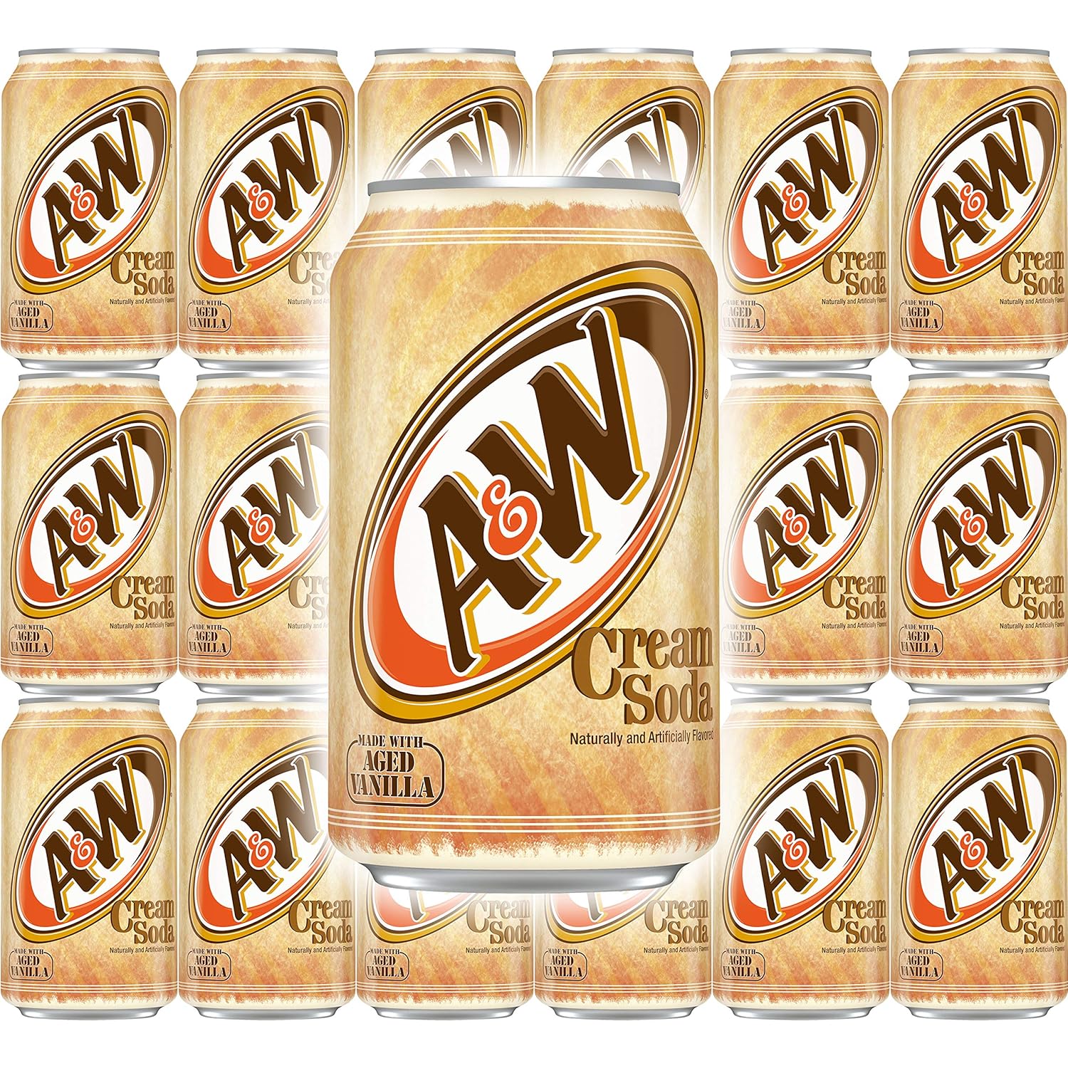 A&W Cream Soda, Made With Aged Vanilla, 12 Fl Oz Can, (Pack of 18, Total of 216 Fl Oz)