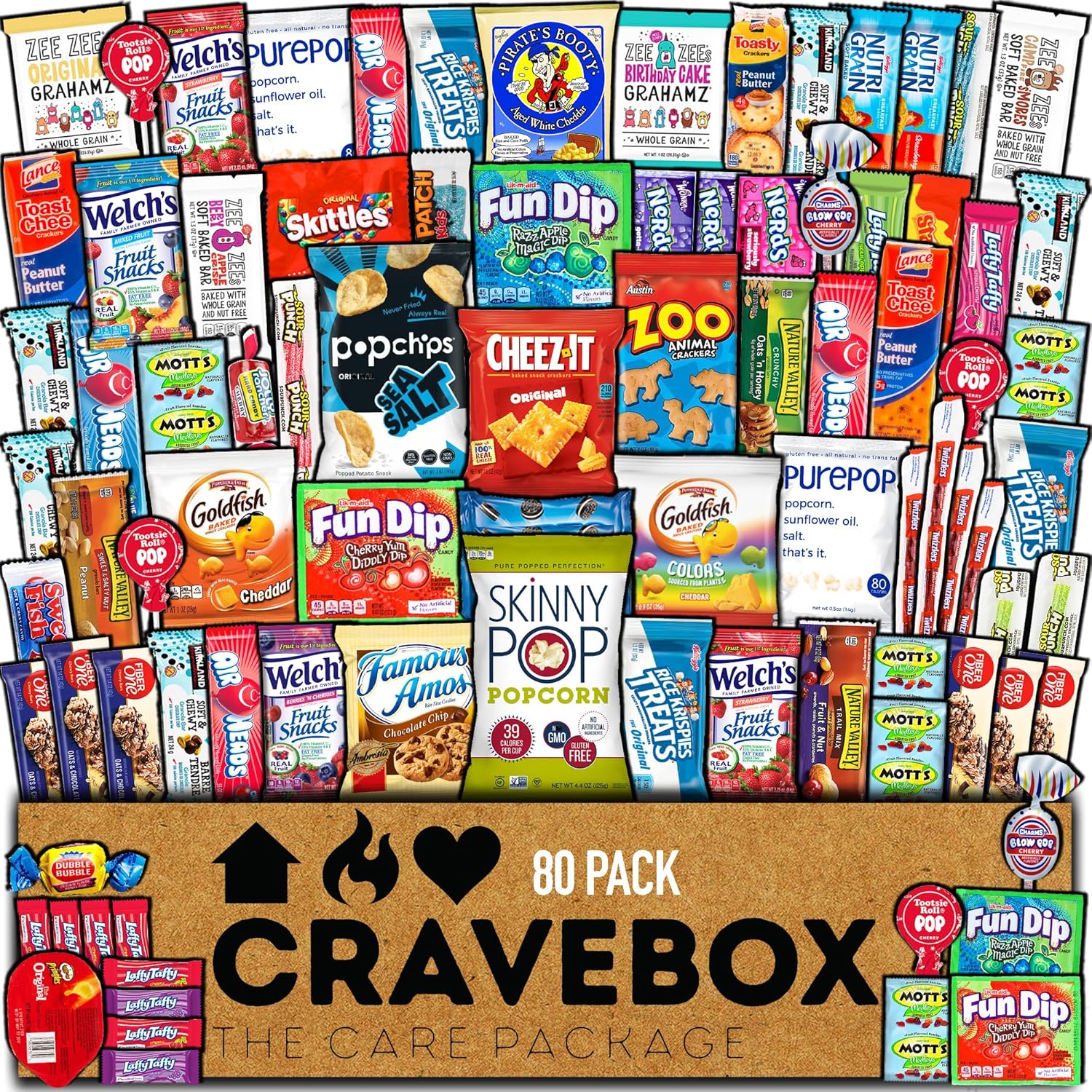 CRAVEBOX Snack Box Variety Pack Care Package (80 Count) Halloween Treats Gift Basket Boxes Adults Kids Grandkids Guys Women Men Boyfriend Birthday Cookies Chips Mix College Office Back to School