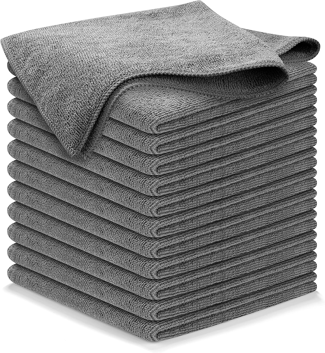 USANOOKS Microfiber Cleaning Cloth Grey - 12 Pcs (12.5"x12.5") - High Performance - 1200 Washes, Ultra Absorbent Microfiber Towel Weave Grime & Liquid for Streak-Free Mirror Shine - Car Washing Cloth