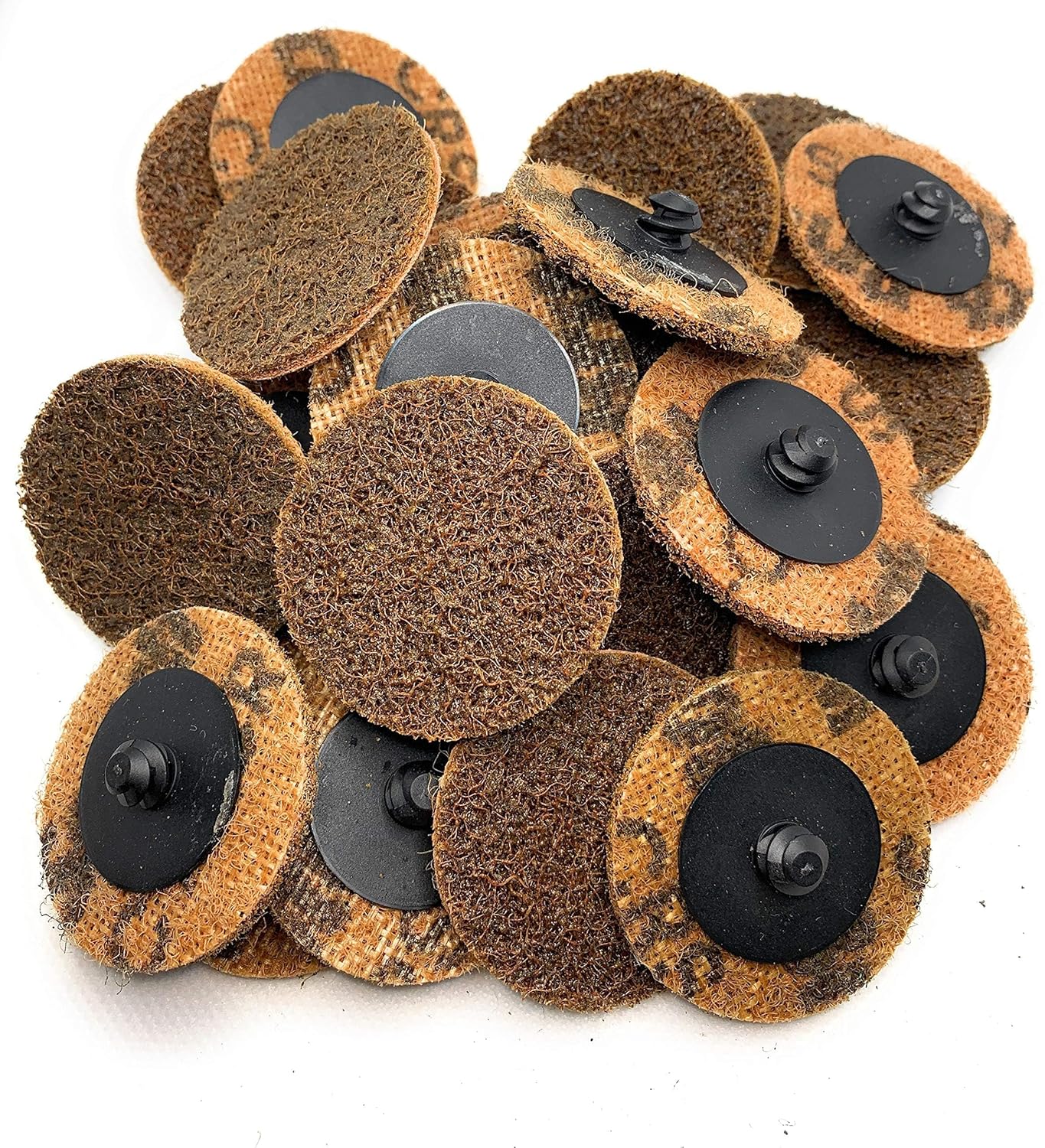 SIGNI 25pcs 2 inch Coarse Abrasive Non Woven Nylon Quick Change Surface Conditioning Disc for Finishing Cleaning Deburring Lapping with R-Type for Rust Paint Removal(Brown Coarse, 2 inch)