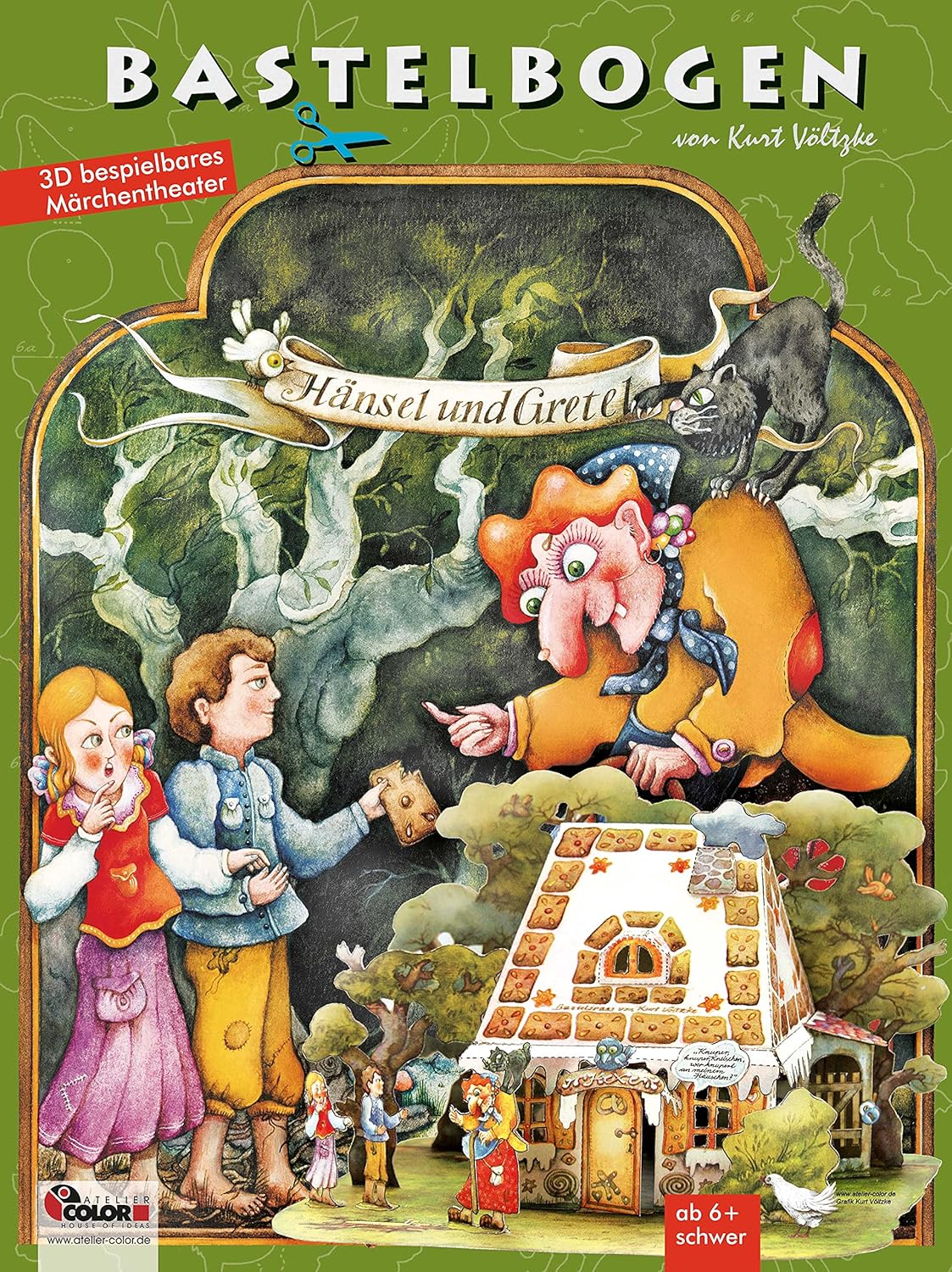 ATELIER COLOR Hansel & Gretel Grimm gingerbread house crafts for kids age 6+ DIY Christmas deco papertoys witch in the fairytale forest 3D paper model kit