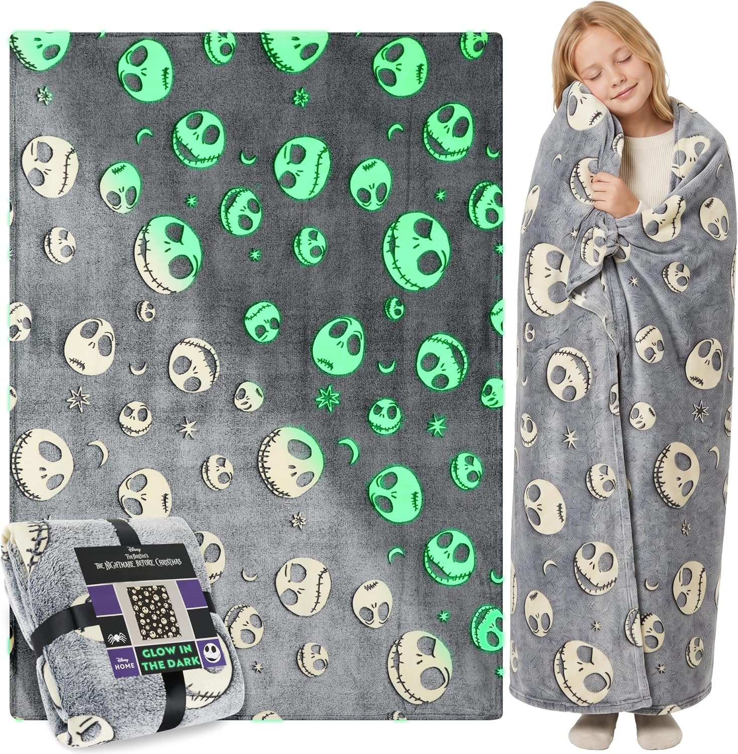 Get Trend Nightmare Before Christmas Black Glow in the Dark Fleece Blanket