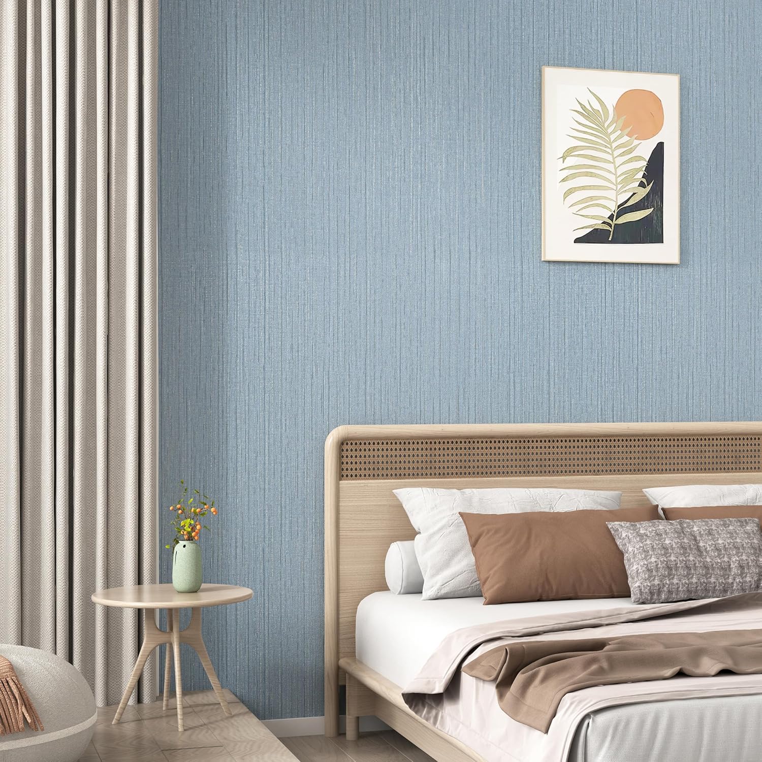 WESTICK Blue Grasscloth Peel and Stick Wallpaper Textured Blue Grasscloth Wallpaper for Bedroom Removable Grass Cloth Contact Paper for Living Room Bathroom Cabintes Drawers Countertops 15.8" x 78"