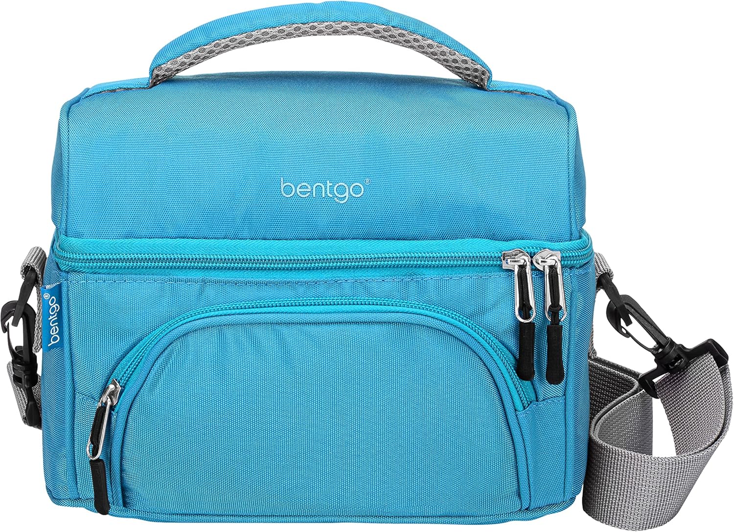 Bentgo Deluxe Lunch Bag - Durable and Insulated Lunch Tote with Zippered Outer Pocket, Internal Mesh Pocket, Padded and Adjustable Straps, & 2-Way Zippers - Fits All Lunch Boxes (Blue)