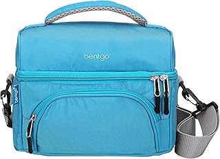 Bentgo Deluxe Lunch Bag - Durable and Insulated Lunch Tote with Zippered Outer Pocket, Internal Mesh Pocket, Padded and Adjustable Straps, & 2-Way Zippers - Fits All Lunch Boxes (Blue)