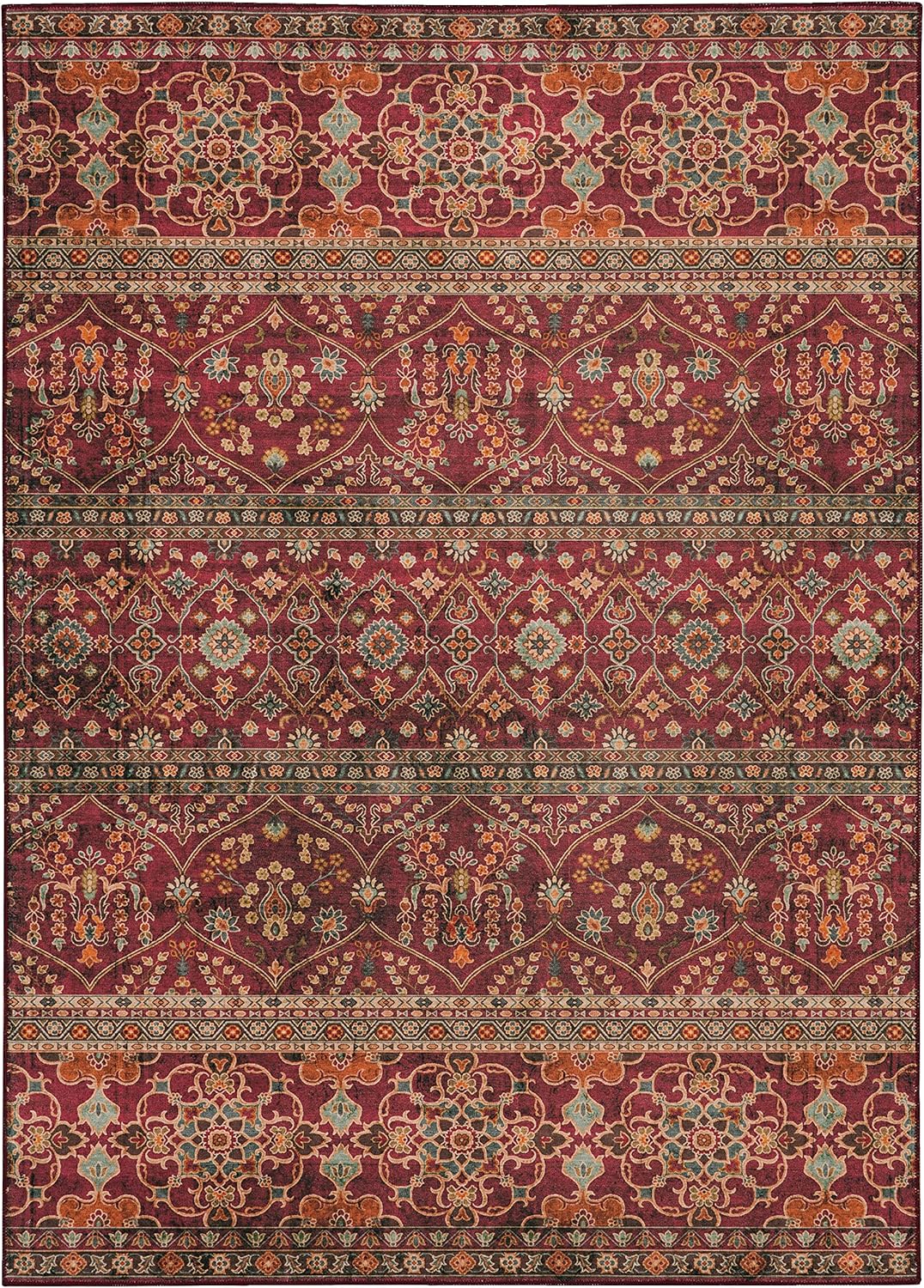 Linon Home Decor Products The Anywhere Washable Rug Yarit Garnet & Ivory 3' X 5' Accent Rug