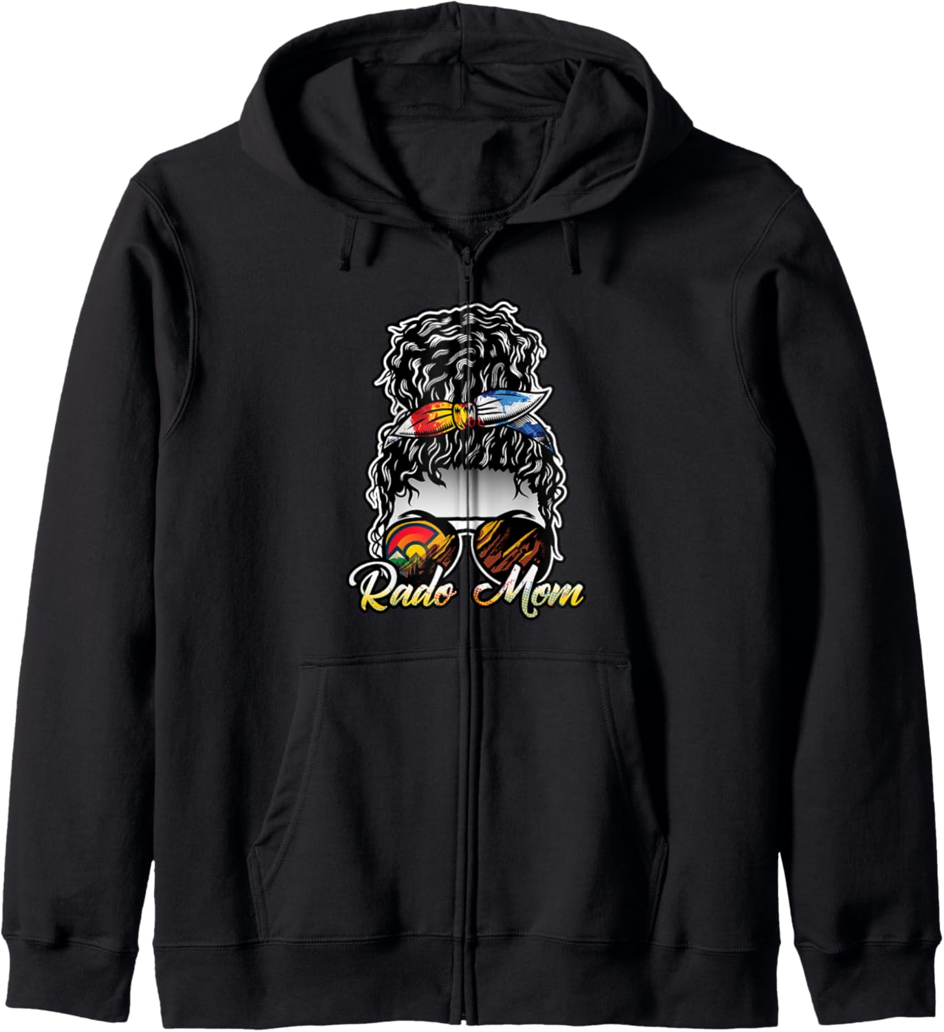 Colorado - Rado Mom - Messy Bun Woman with Sunglasses Zip Hoodie