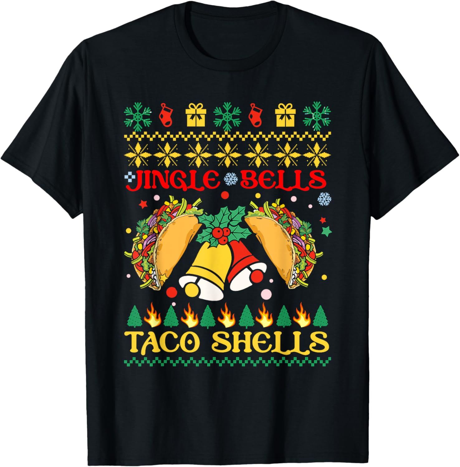 Jingle Bell Taco Shells Happy Christmas Tacos Mexican Food T-Shirt